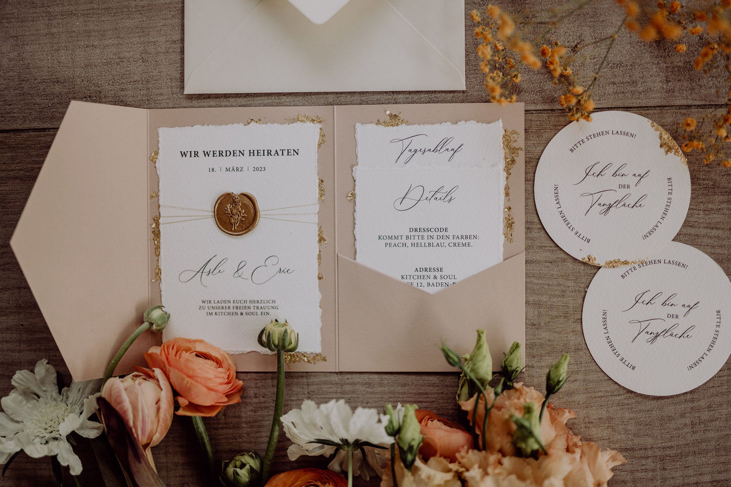 Pocketfoldkarte mit 3 Einsteckkarten - Serie "Garda" - Hochwertige Hochzeitspapeterie