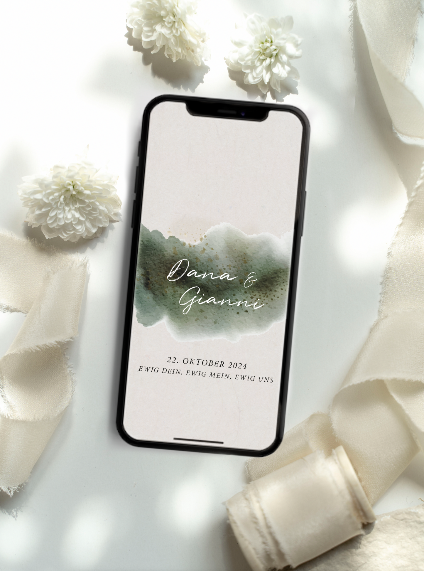 Digitale Save the Date Karte "Moosgrünes Aquarell"