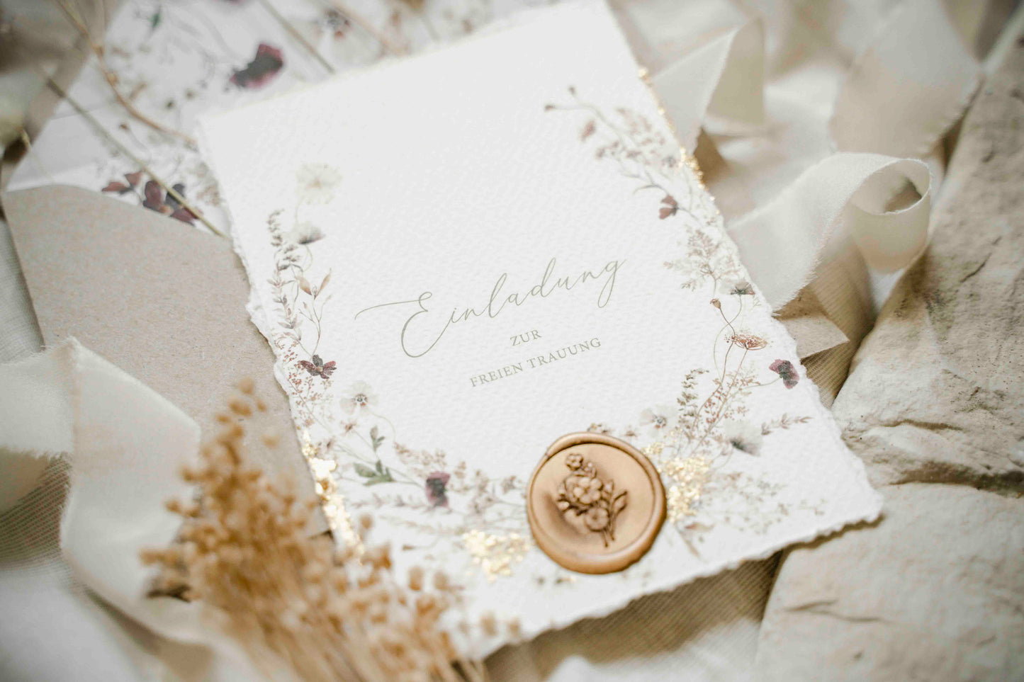 Einladungskarte mit Blattgold 'Blooming Cottage'