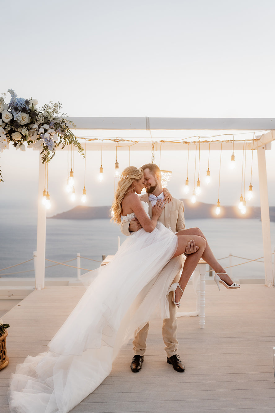 Danksagungskarte mit Siegel und Seidenband 'Santorini Sunset'