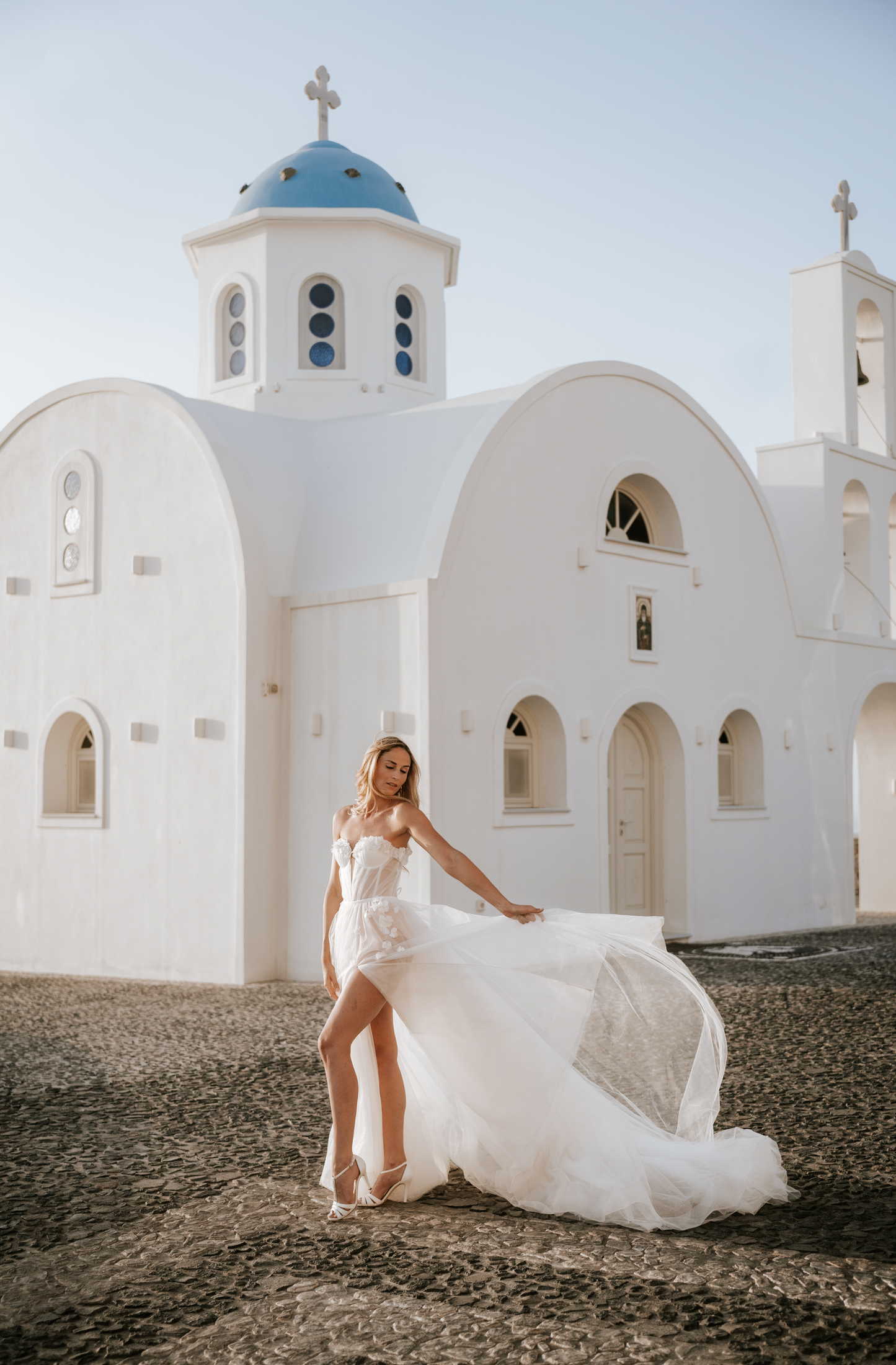 Save the Date Karte mit Siegel und Seidenband 'Santorini Sunset'