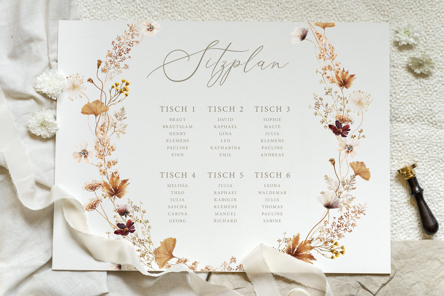 Sitzplan-Schild zur Hochzeit im Design 'Blooming Cottage'