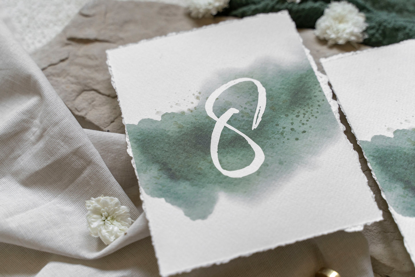 Tischnummern "Moosgrünes Aquarell"