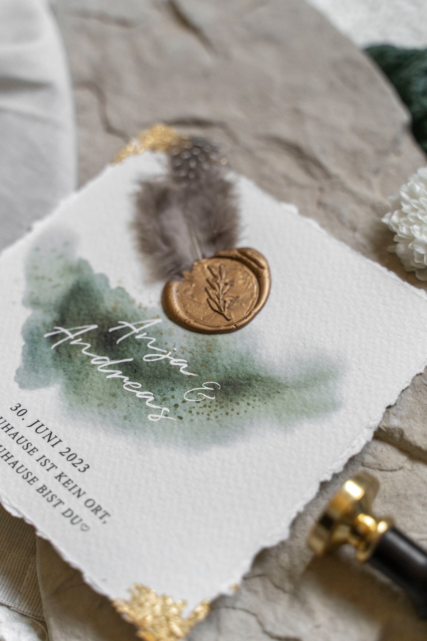 Einladungskarte Moosgrünes Aquarell