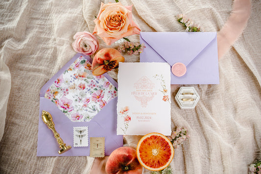 Innenfutter / Inlay für Briefumschläge mit Blumen  'Fleur de la mer' zur Hochzeit
