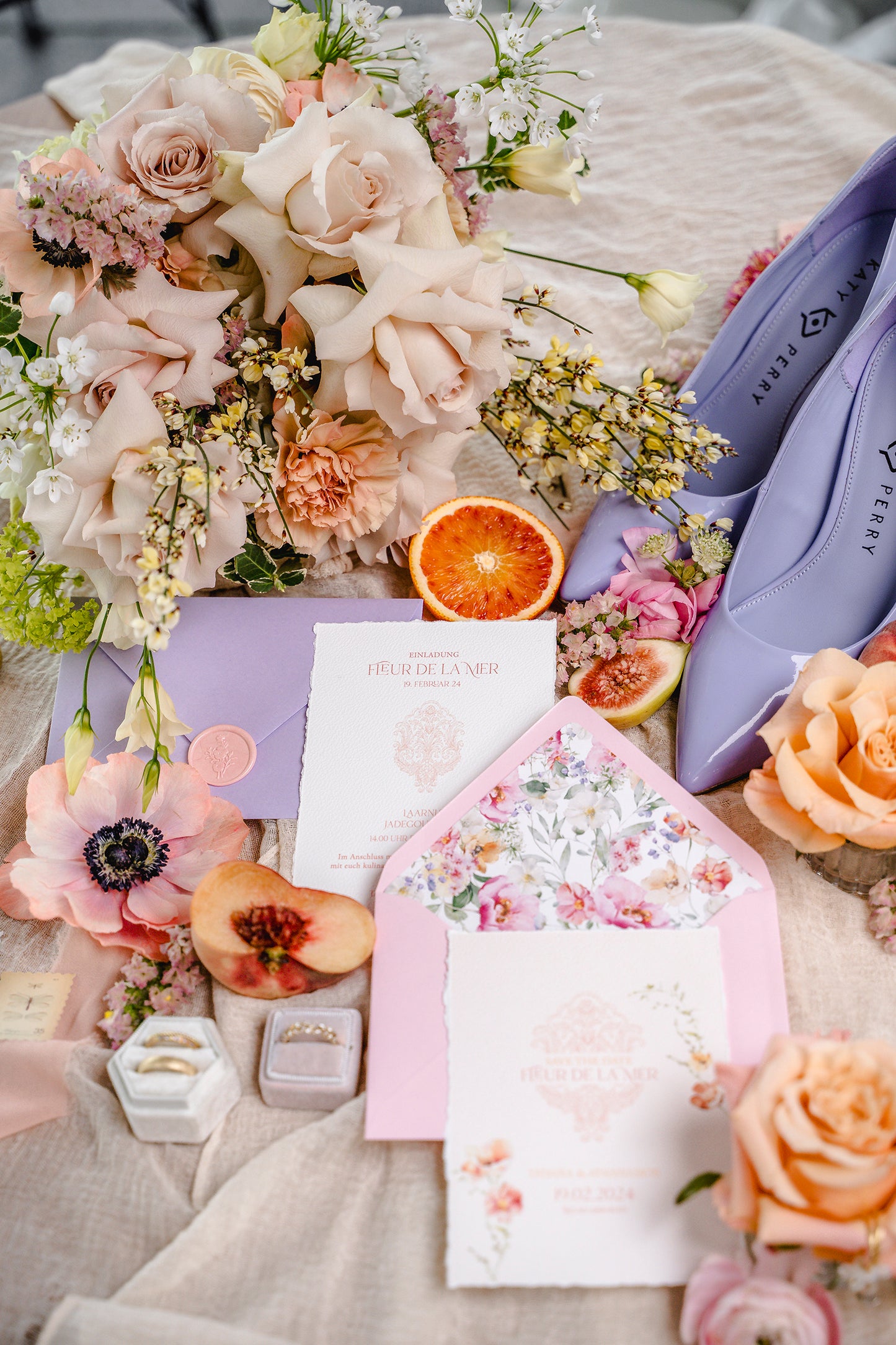Innenfutter / Inlay für Briefumschläge mit Blumen  'Fleur de la mer' zur Hochzeit