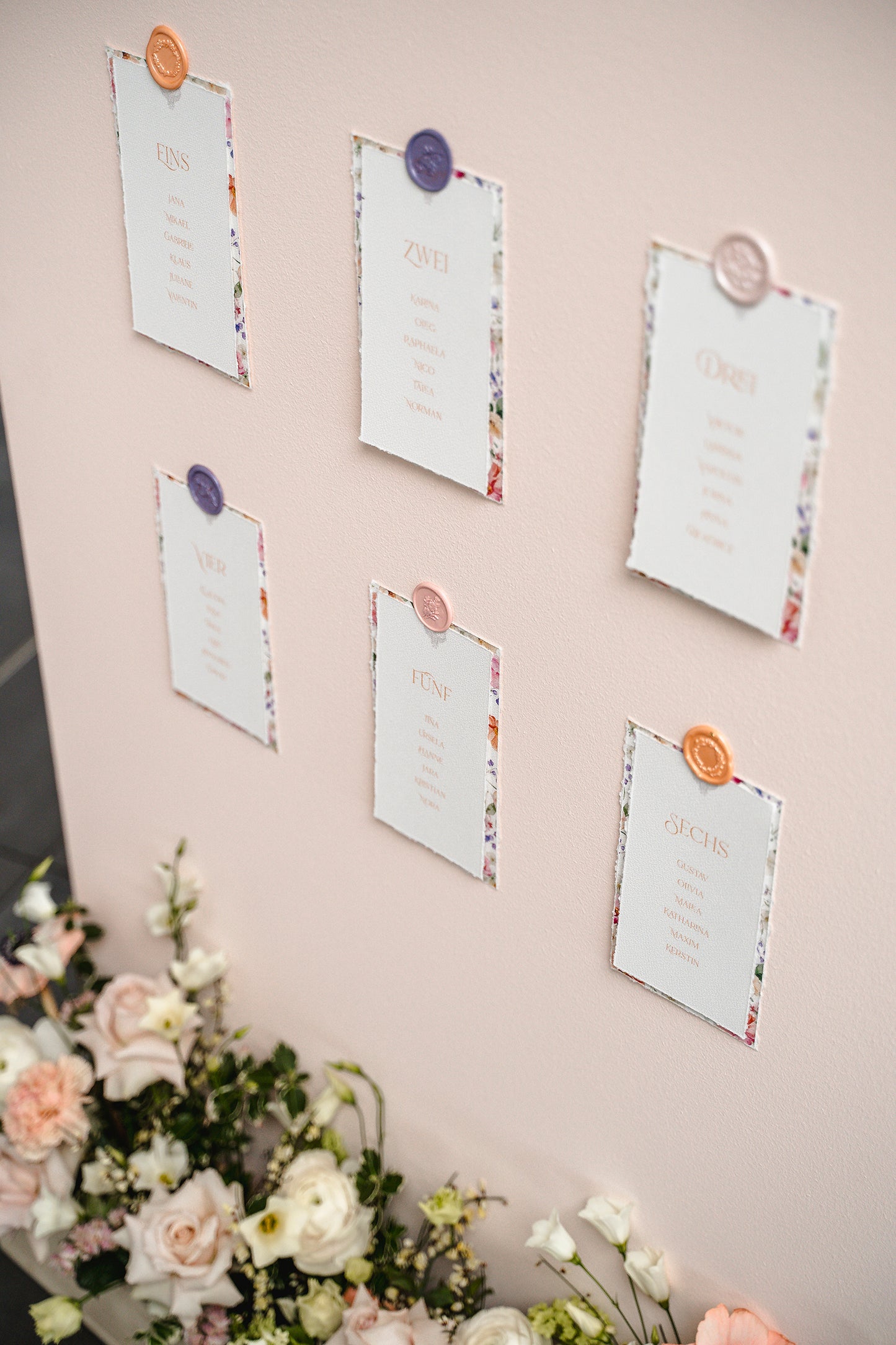 Sitzplankarten / Sitzordnung im Design 'Fleur de la mer'