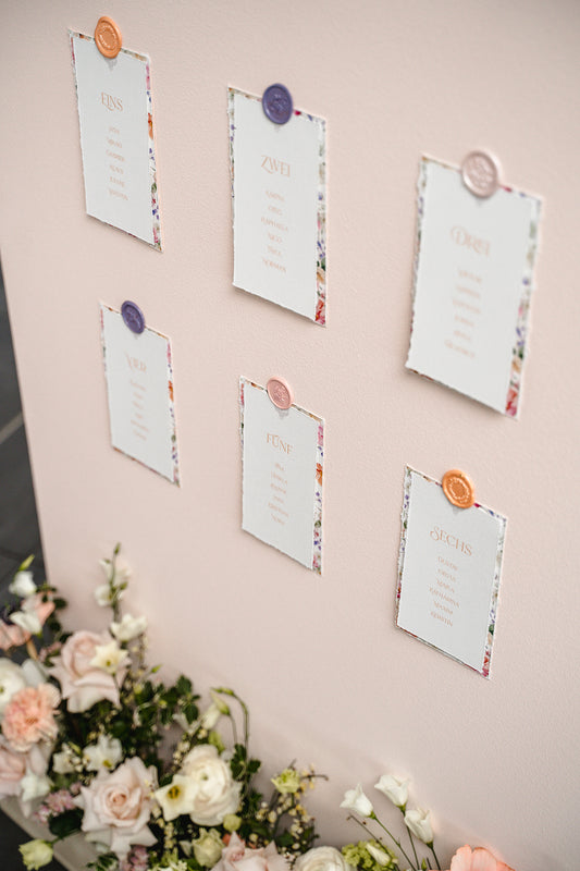 Sitzplankarten / Sitzordnung im Design 'Fleur de la mer'