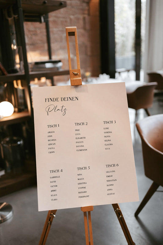 Sitzplan-Schild zur Hochzeit im Design Stella